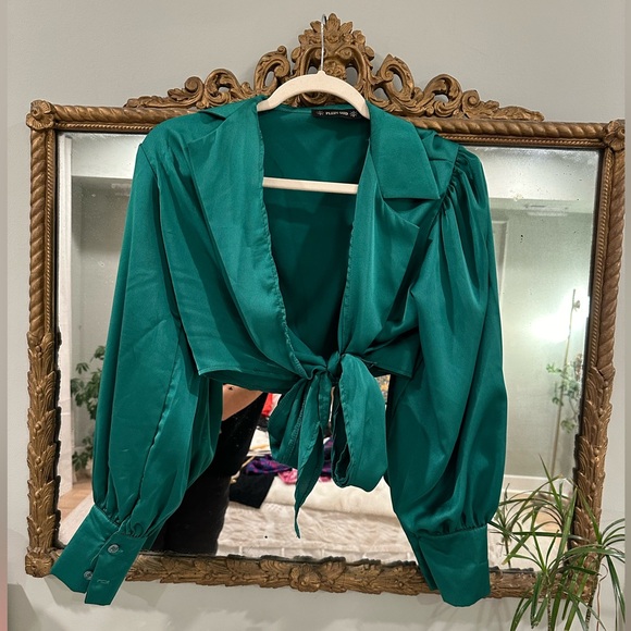 Plein Sud Satin Tie Front Crop Top - Picture 3 of 5